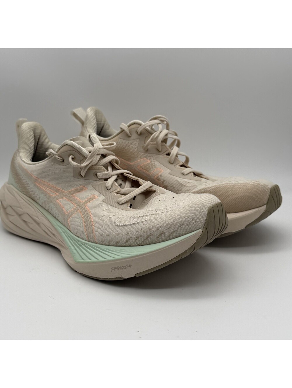 ASICS Novablast Womens Size 11 Running Shoes Beige Mint Coral No Insoles